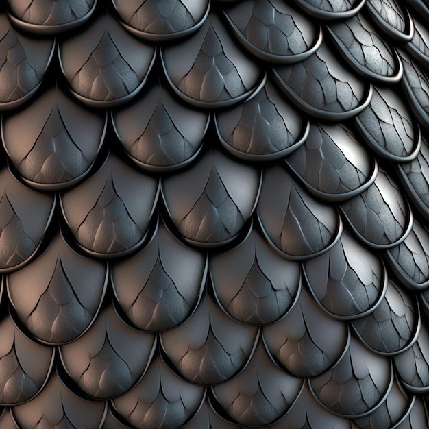Фото Текстура черных темных чешуек дракона крупным планом