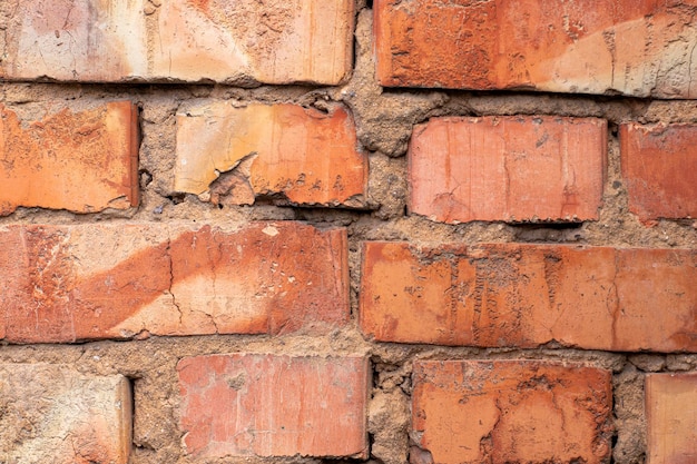 Texture of old brick wall close up