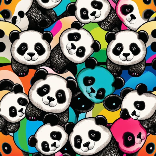 A texture pattern of children pandas on bright colors