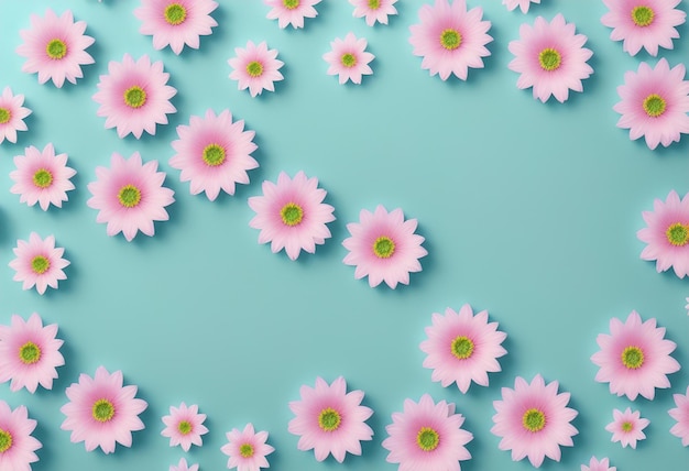 Photo texture of pink flowers on a blue background illustration generative ai