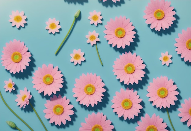 Texture of pink flowers on a blue background Illustration Generative AI