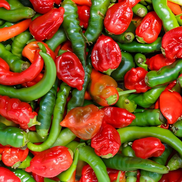 Photo a texture of red and green peppers that are spicy