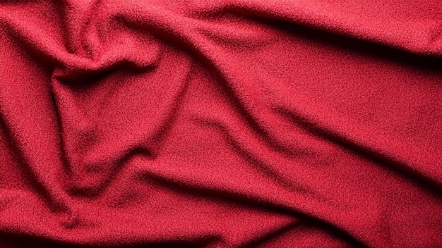 The texture of red velour corduroy fabric with folds