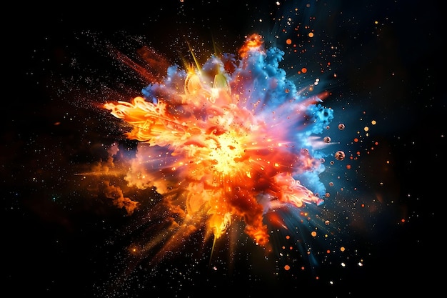 Texture Spectacular Bursting Star Fire With Multi Colored Flames Fir Effect FX Overlay Design Art