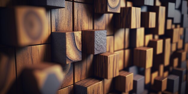 Photo texture square cubes brown wooden bars wood cube wallpaper background wall pattern generative ai