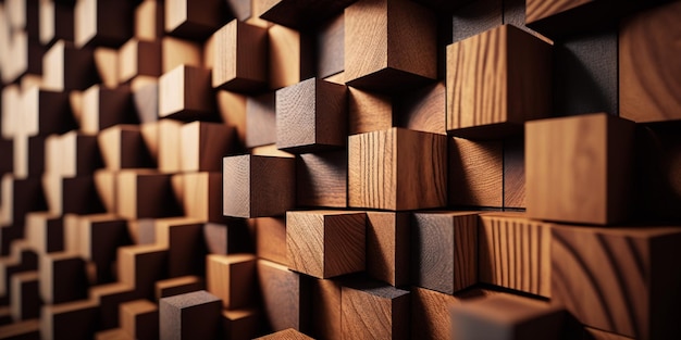 テクスチャ スクエア キューブ 茶色の木製バー ウッド キューブ 壁紙 背景 壁 パターン ジェネレーティブ Ai