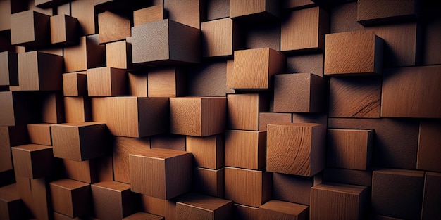 Texture square cubes brown wooden bars Wood cube wallpaper background wall pattern Generative Ai