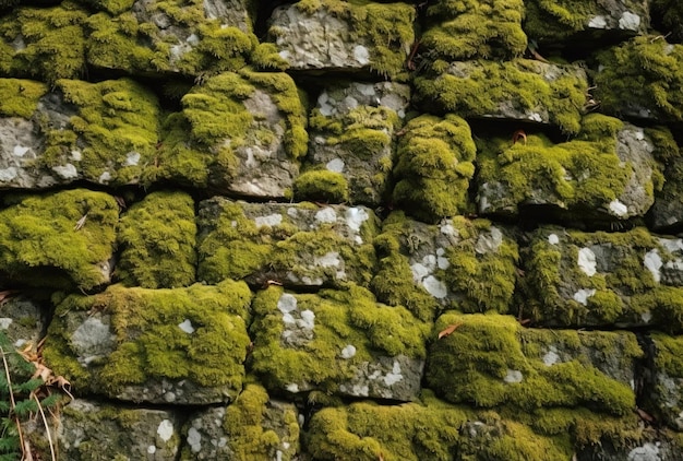 Texture of a stone wall with moss