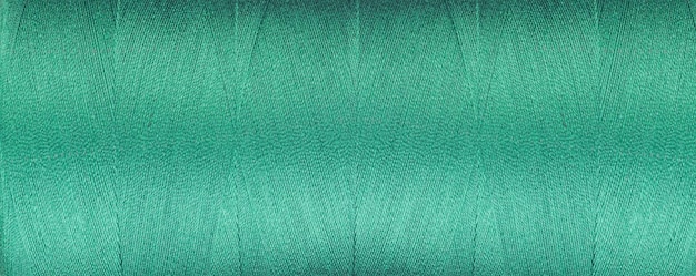 Photo texture of thread for a sewing machine green color on a white background closeup