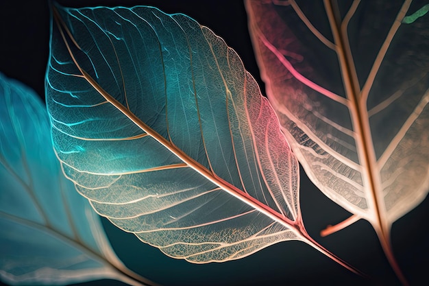 The texture of the transparent skeleton blue leaves