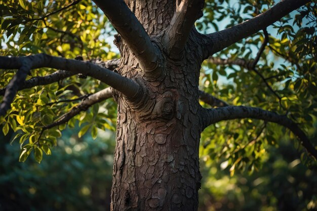 Texture of tree bark with leaves