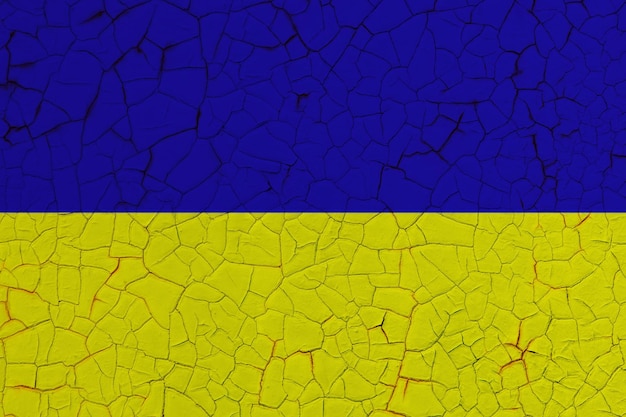 The texture of the Ukrainian flag in cracks