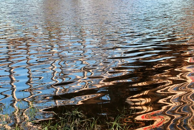 Texture of water in the river at sunset on summer evening