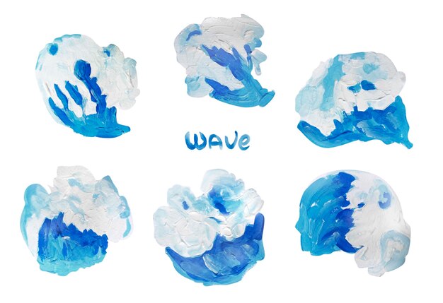 Texture waves gouache watercolor illustration set