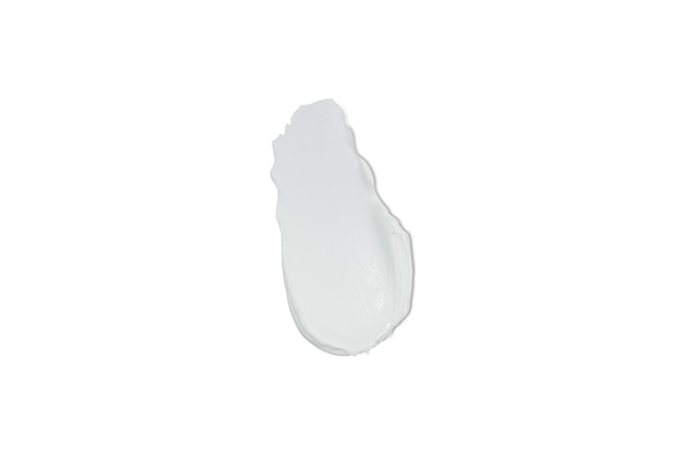 Texture of white cream on white background Smear of moisturizer close up Lotion swatch Beauty skin care product smear smudge SPF sunscreen cream sample on white background