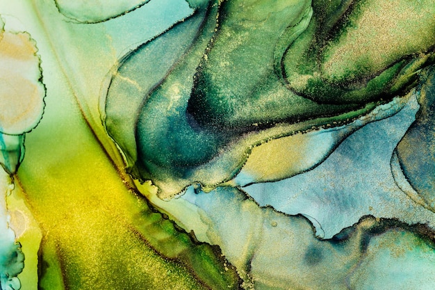 texture with gold painting made in the technique of alcohol ink cosmic