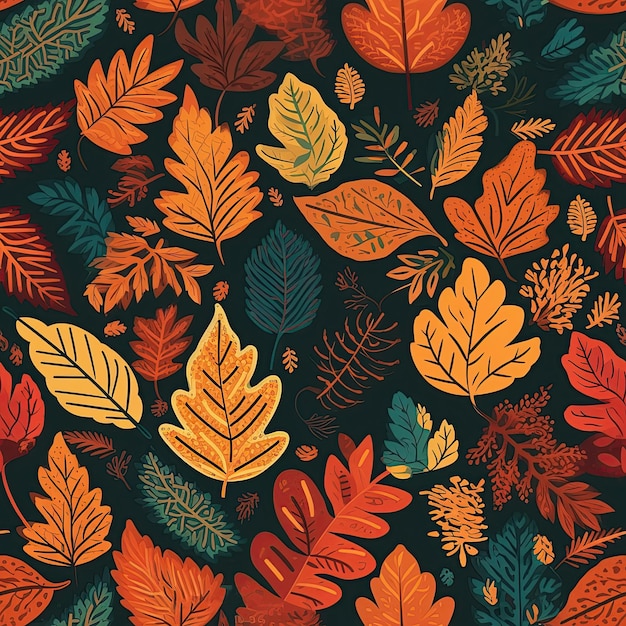 Texture with seamless pattern of autumn leaves Generative AI