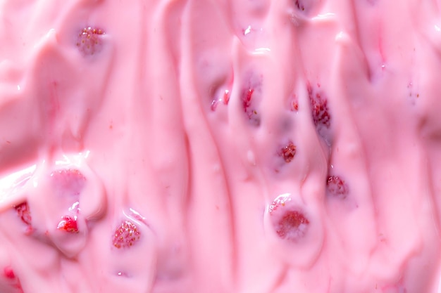 Texture, yoghurt, macro,close up pink creamy homemade blueberries or strawberries yogurt texture bac