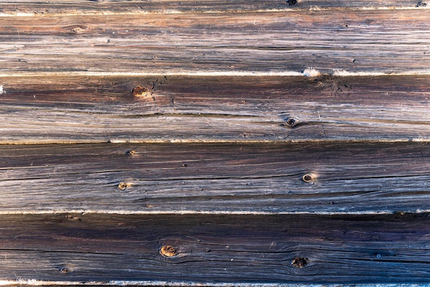 Textured abstract background of a log wooden wall of an old log cabin