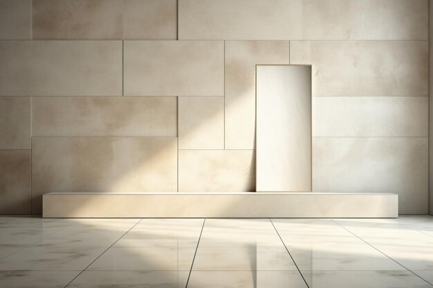 Photo textured beige wall with natural light and modern bench