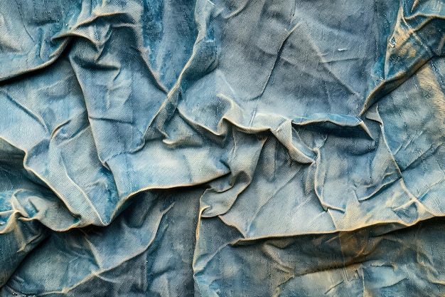 Textured Blue Fabric Background with Elegant Crumpled Cloth Surface