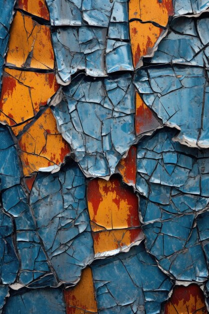 Textured closeup of cracked paint on metal surface created with generative ai