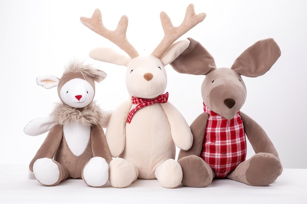 Textured closeup of plush textile toys sitting side by side