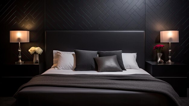 Textured elegant dark bedroom