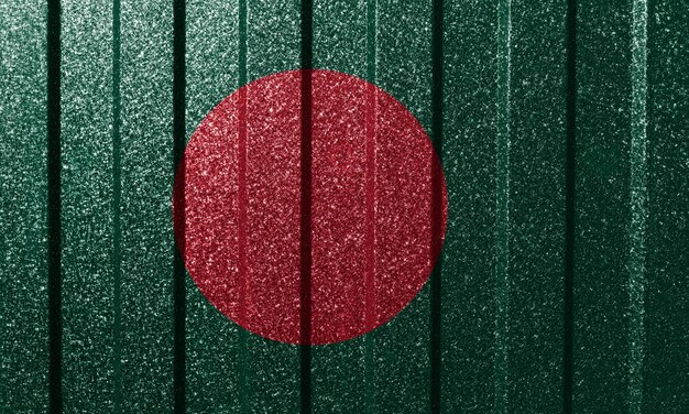 Textured flag of Bangladesh on metal wall Colorful natural abstract geometric background with lines