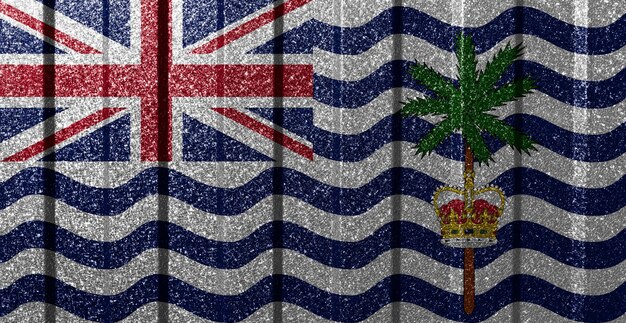 Textured flag of the British Indian Ocean Territory on metal wall Colorful natural abstract geometric background with lines