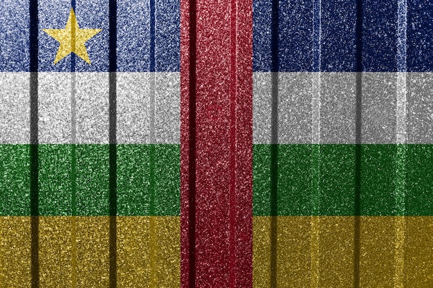 Textured flag of Central African Republic on metal wall Colorful natural abstract geometric background with lines