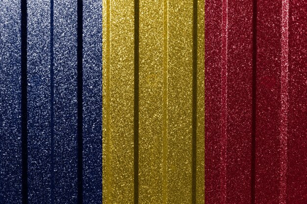 Textured flag of Chad on metal wall Colorful natural abstract geometric background with lines