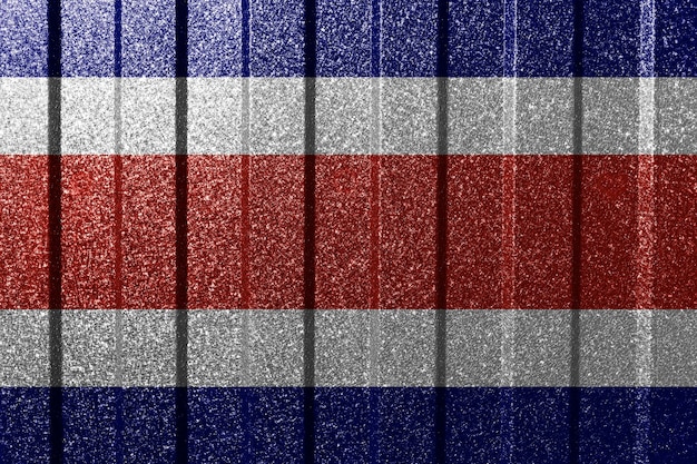 Textured flag of Costa Rica on metal wall Colorful natural abstract geometric background with lines