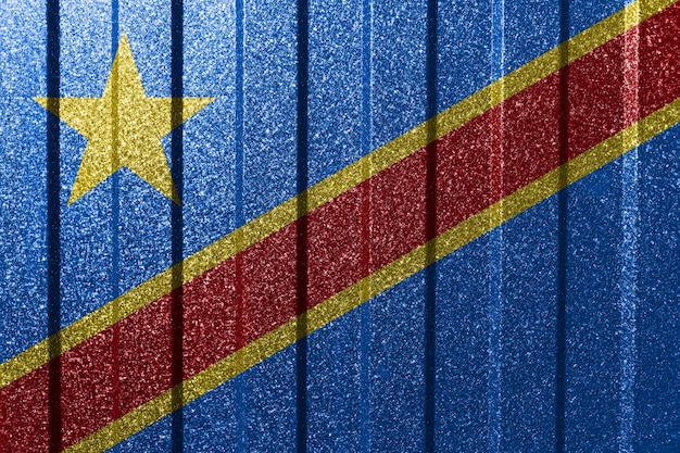 Textured flag of Democratic Republic of the Congo on metal wall Colorful natural abstract geometric background with lines