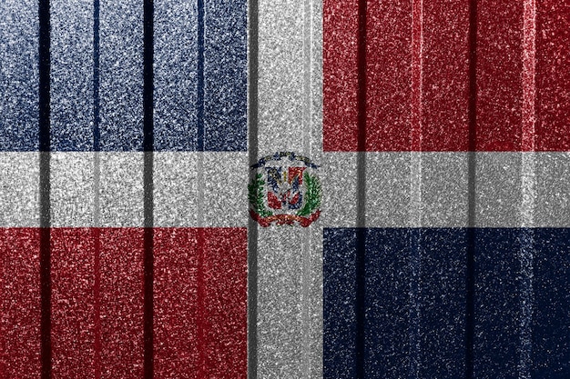 Textured flag of the Dominican Republic on metal wall Colorful natural abstract geometric background with lines