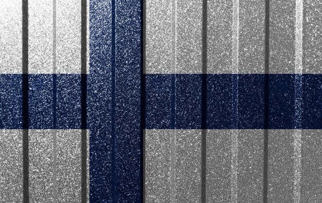 Текстурированный флаг Финляндии на металлической стене Красочный естественный абстрактный геометрический фон с линиями