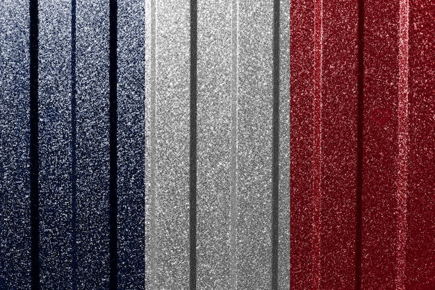 Textured flag of France on metal wall Colorful natural abstract geometric background with lines