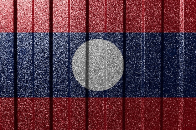 Photo textured flag of laos on metal wall colorful natural abstract geometric background with lines