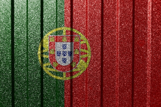 Textured flag of Portugal on metal wall Colorful natural abstract geometric background with lines