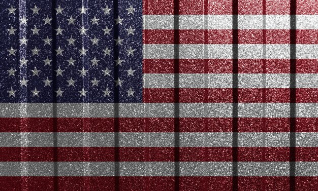 Textured flag of United States of America on metal wall Colorful natural abstract geometric background with lines USA flag