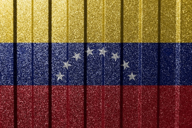 Textured flag of Venezuela on metal wall Colorful natural abstract geometric background with lines