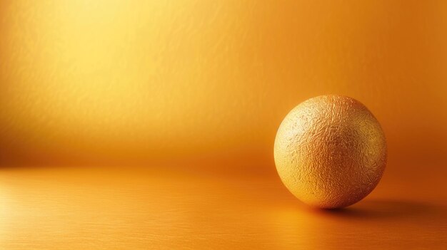 Оранжевая сфера с текстурой, размещенная на гладкой желтой поверхности, простая элегантность