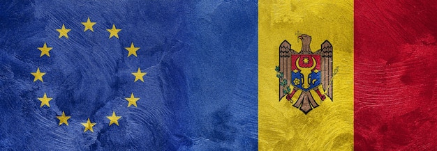 Textured photo of the flag of European Union and Moldova