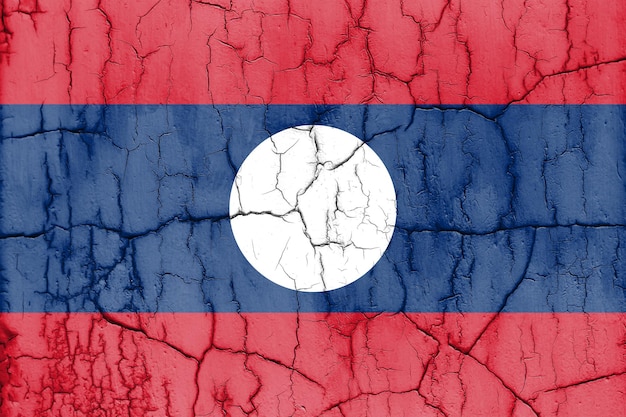 Textured photo of the flag of Laos with cracks