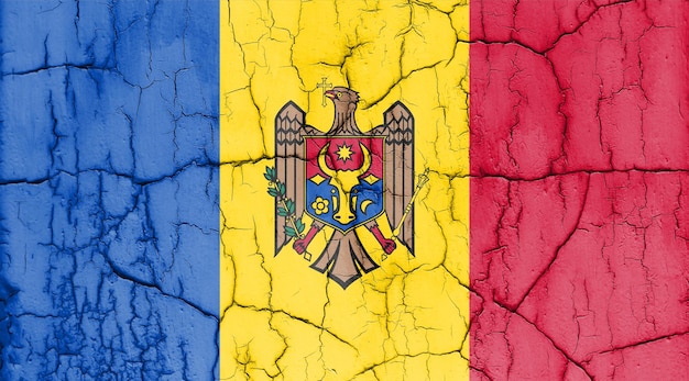 Textured photo of the flag of Moldova with cracks