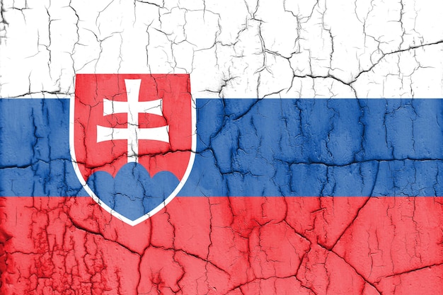 Textured photo of the flag of slovakia with cracks