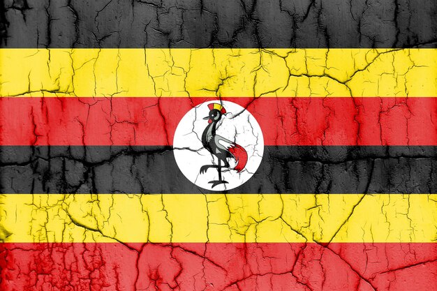 Textured photo of the flag of Uganda with cracks