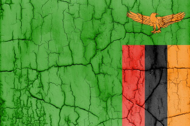 Textured photo of the flag of Zambia with cracks