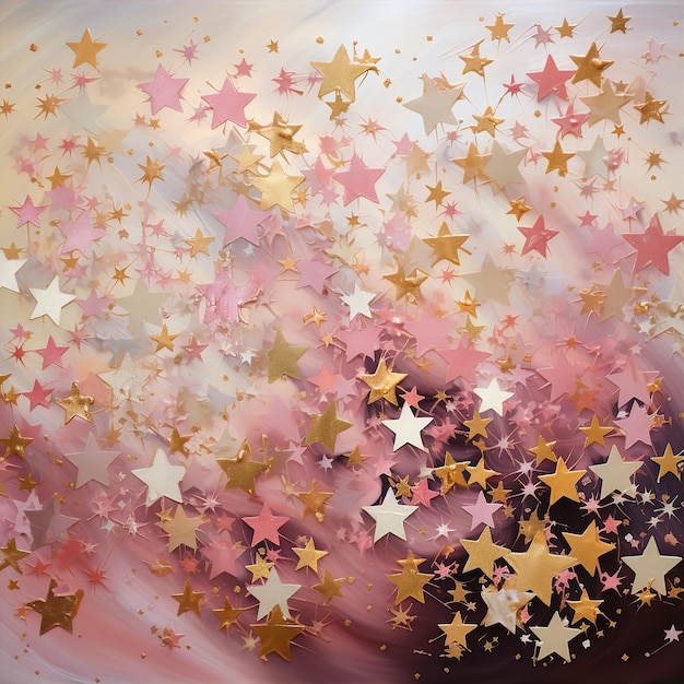 Textured pink and gold stars paint background