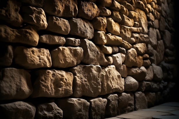 A textured stone wall with dramatic lighting showcasing intricate patterns Generative AI